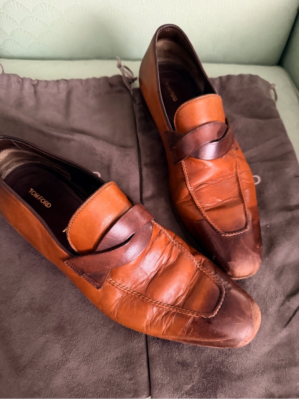 TOM FORD Men’s Brown/Cognac ombre Leather Penny Loafers